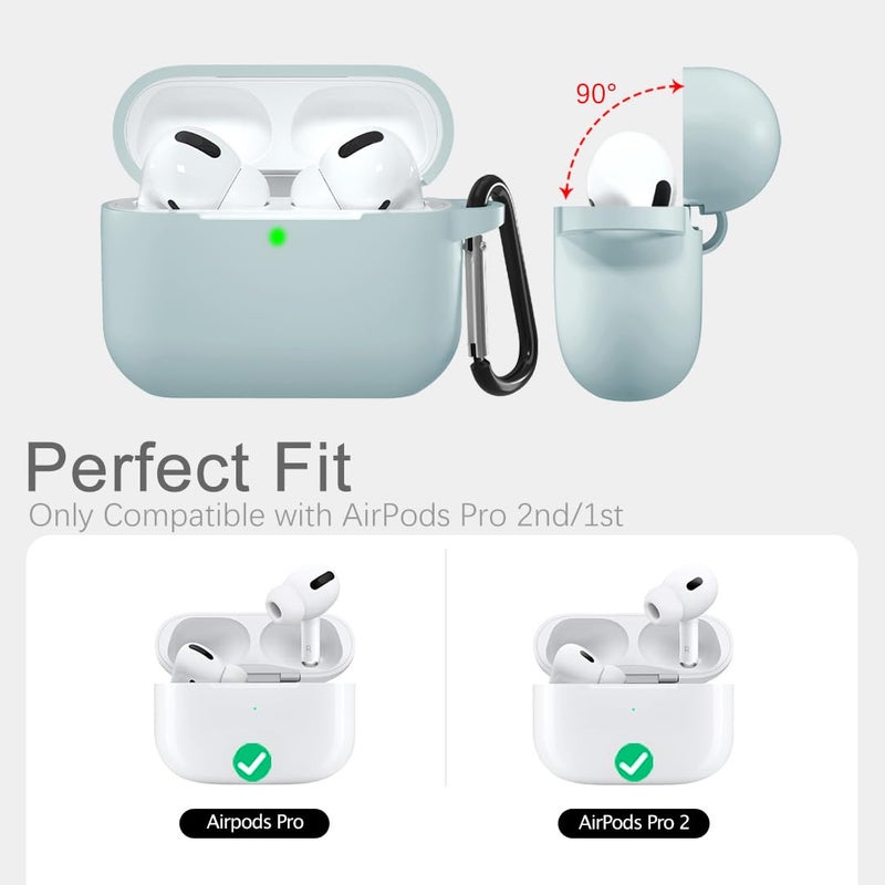 Lerobo Compatible with AirPods Pro Case Cover,Shockproof Washable Silicone Case for Airpods Pro 2 Supports Wireless Charging with Carabiner Front LED Visible,Turquoise - Image 3